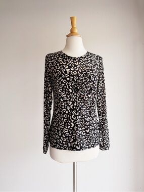 Cabi Style 4163 Leopard Mesh Illusion Sweetheart Top Small Sheer Long Sleeve